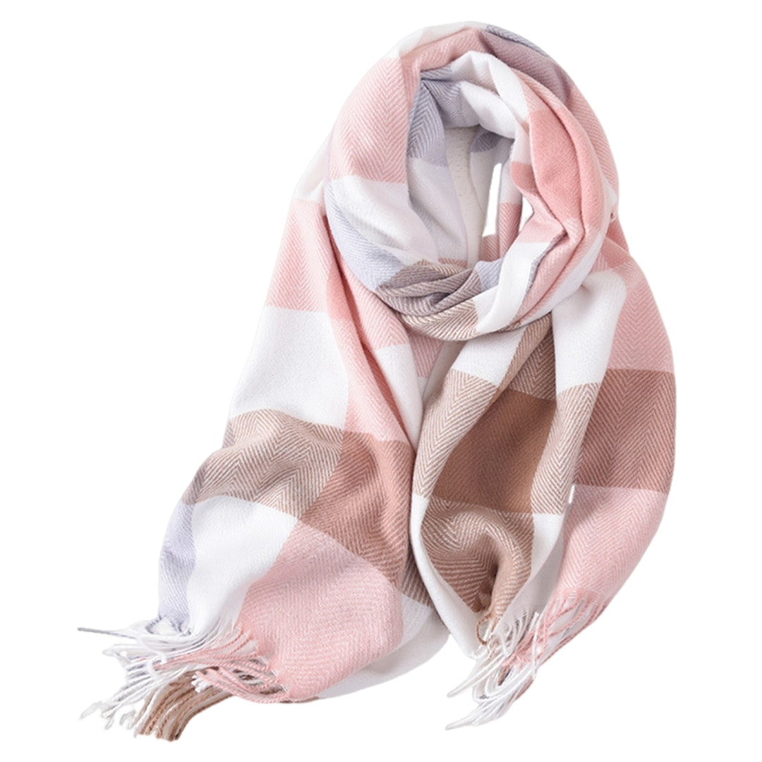 Women Winter Scarf Double-sided Plush Tassel Color Matching Wide Long Thick Windproof Decorative Image 9
