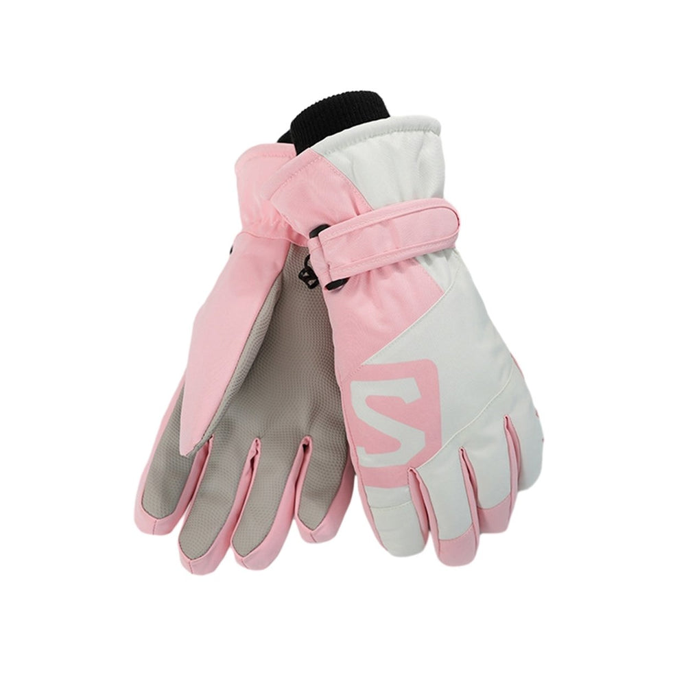 1 Pair Winter Women Skiing Gloves Windproof Waterproof Thickened Plush Lined Warm Full Finger Motorcycle Riding Cycling Image 2
