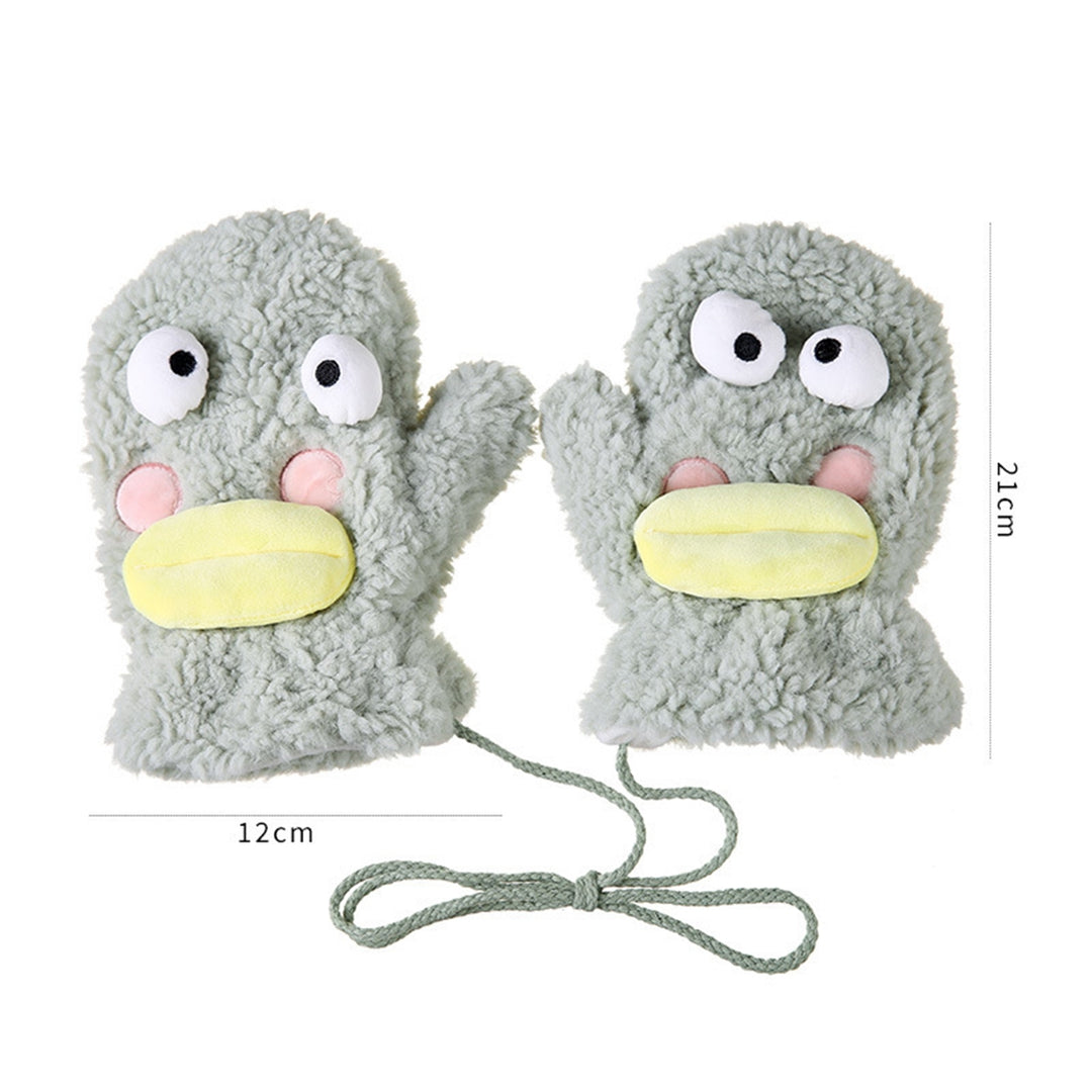 1 Pair Winter Mittens Cartoon Animal Style Thick Plush Anti-lost Strap Cold Resistant Windproof Soft Image 9