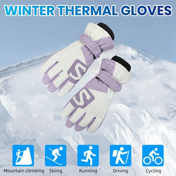 1 Pair Winter Women Skiing Gloves Windproof Waterproof Thickened Plush Lined Warm Full Finger Motorcycle Riding Cycling Image 8
