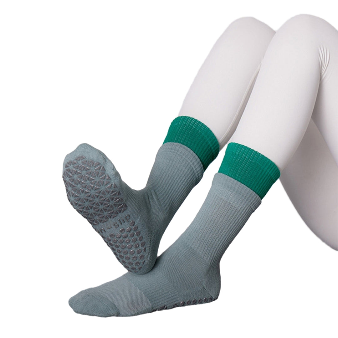 1 Pair Autumn Winter Yoga Socks Non-Slip Sole Patchwork Color Socks Professional Women Mid-tube Pilates Socks Image 8