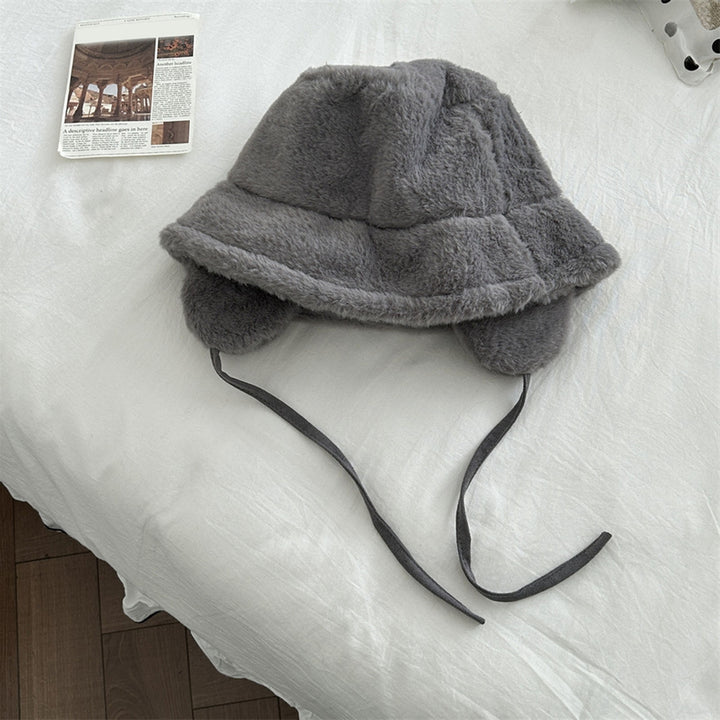 Fall Winter Women Fisherman Hat Thickened Plush Solid Color Earmuffs Windproof Warm Soft Ear Image 11