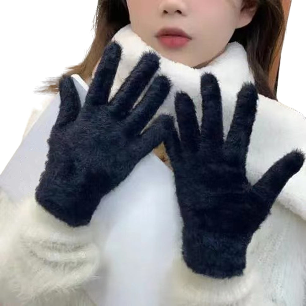 1 Pair Women Winter Riding Gloves Solid Color Thick Velvet Gloves Full Finger Coldproof Warm Gloves Gift Image 2