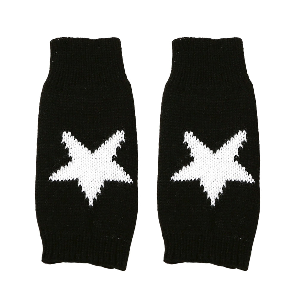 1 Pair Winter Typing Gloves Knitted Half Fingers Elastic Star Printed Color Matching Anti-slip Wrist Image 2