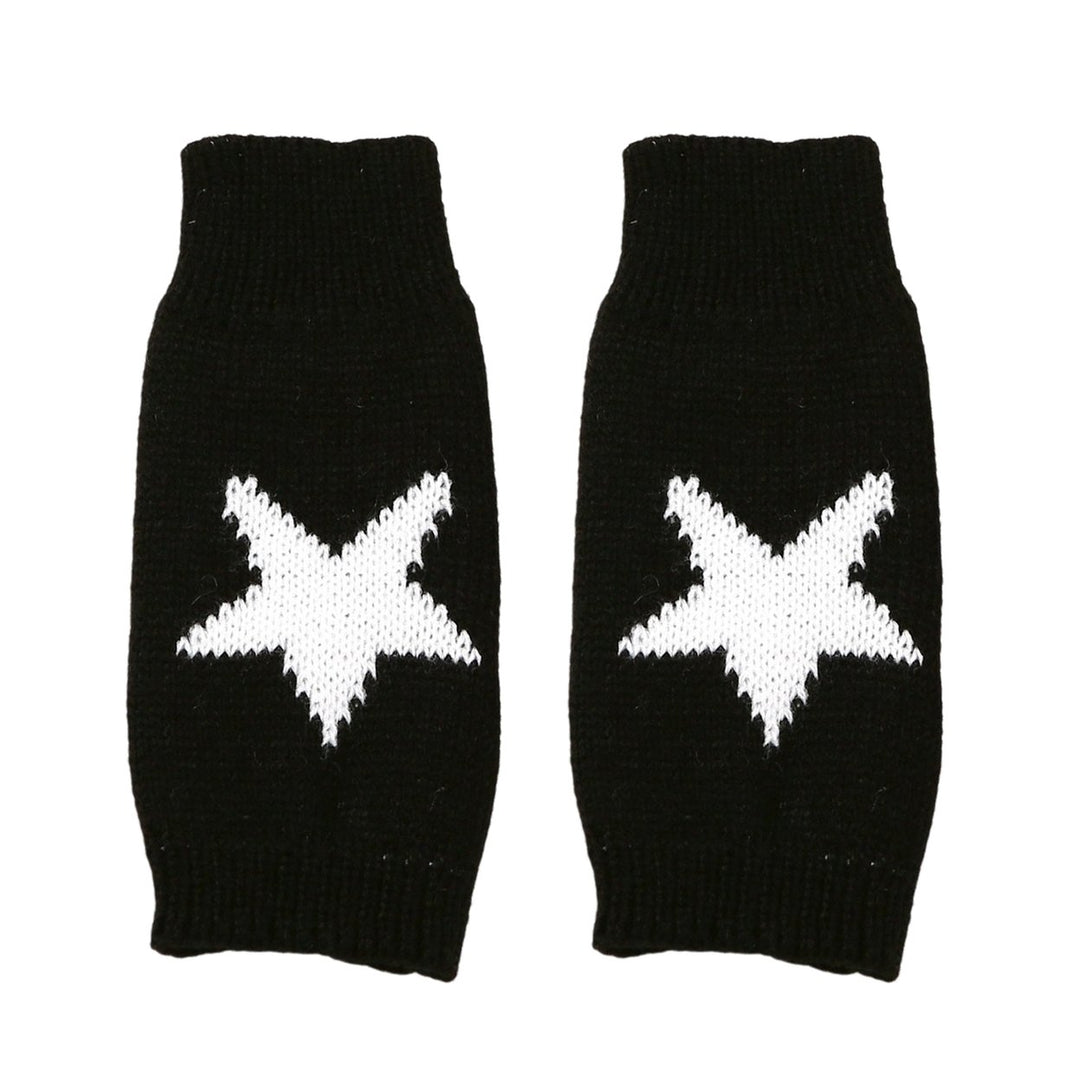 1 Pair Winter Typing Gloves Knitted Half Fingers Elastic Star Printed Color Matching Anti-slip Wrist Image 1
