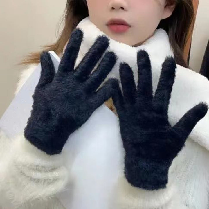 1 Pair Women Winter Riding Gloves Solid Color Thick Velvet Gloves Full Finger Coldproof Warm Gloves Gift Image 6