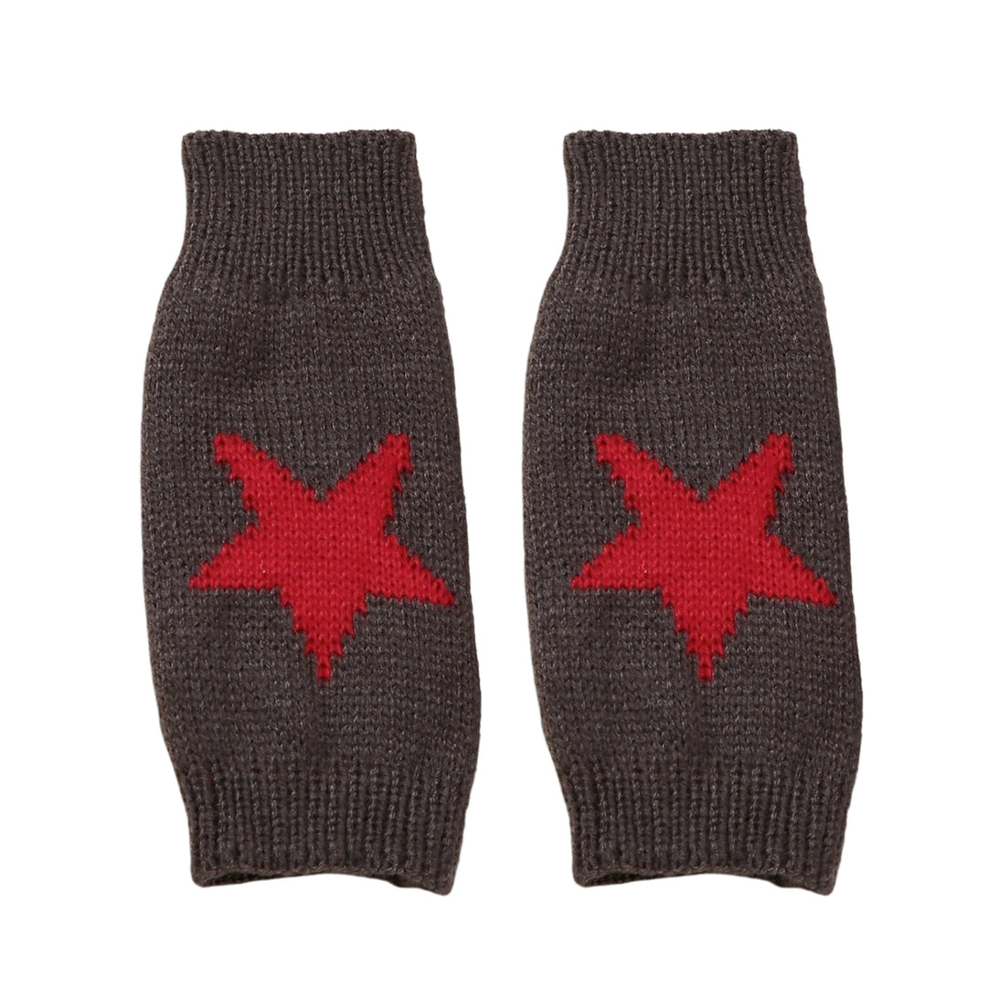 1 Pair Winter Typing Gloves Knitted Half Fingers Elastic Star Printed Color Matching Anti-slip Wrist Image 6