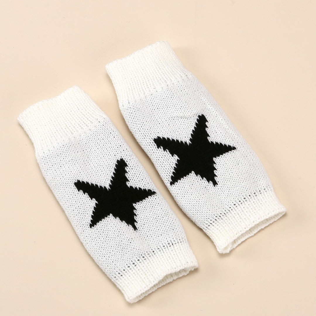 1 Pair Winter Typing Gloves Knitted Half Fingers Elastic Star Printed Color Matching Anti-slip Wrist Image 8