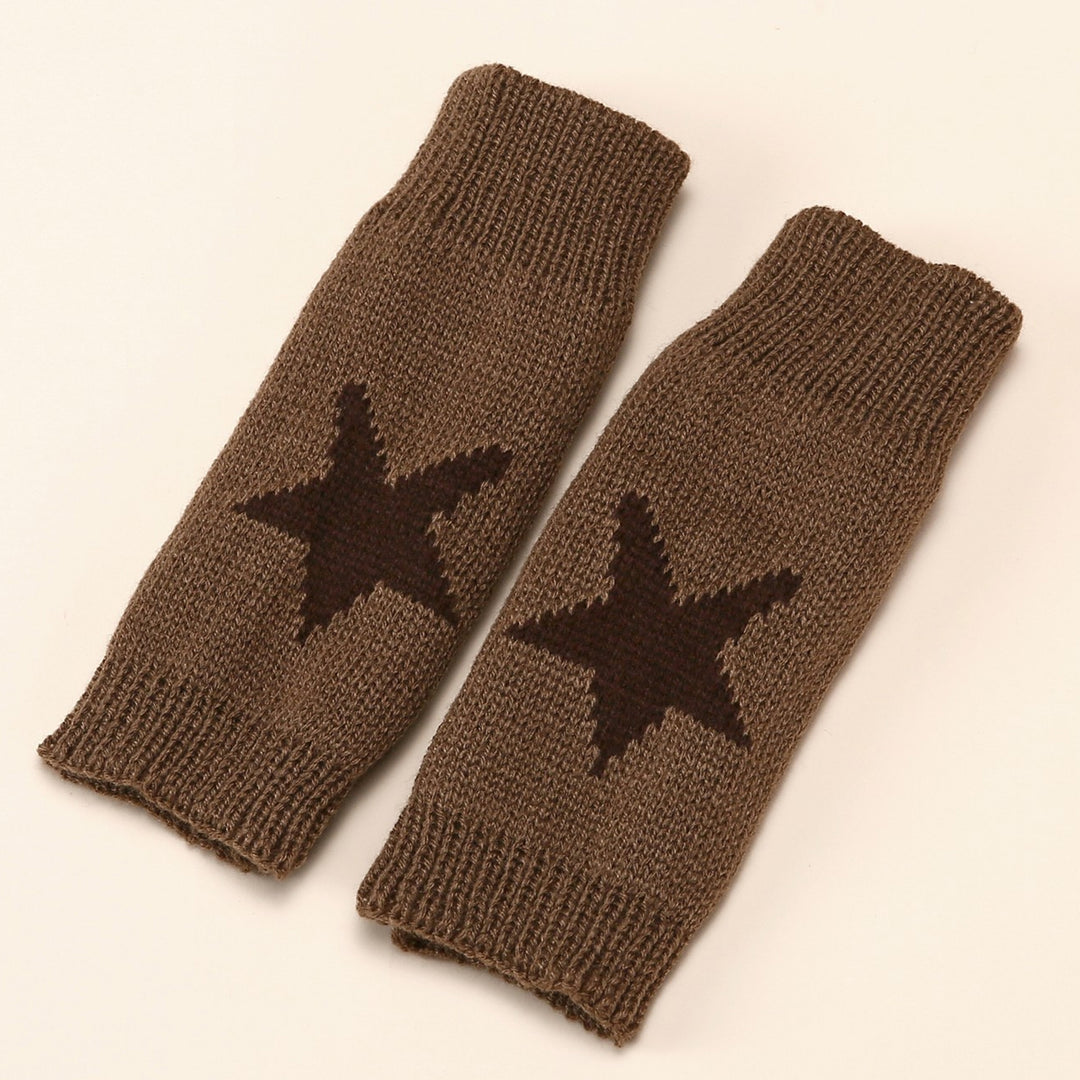 1 Pair Winter Typing Gloves Knitted Half Fingers Elastic Star Printed Color Matching Anti-slip Wrist Image 9