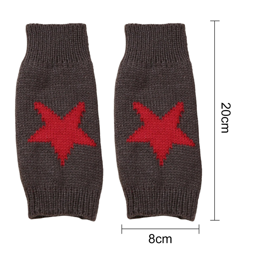 1 Pair Winter Typing Gloves Knitted Half Fingers Elastic Star Printed Color Matching Anti-slip Wrist Image 10