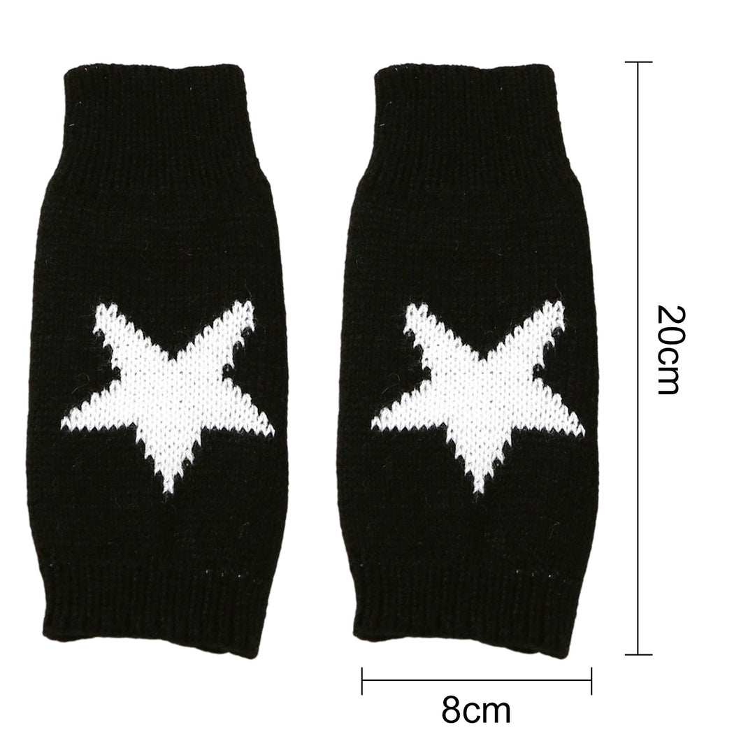 1 Pair Winter Typing Gloves Knitted Half Fingers Elastic Star Printed Color Matching Anti-slip Wrist Image 11