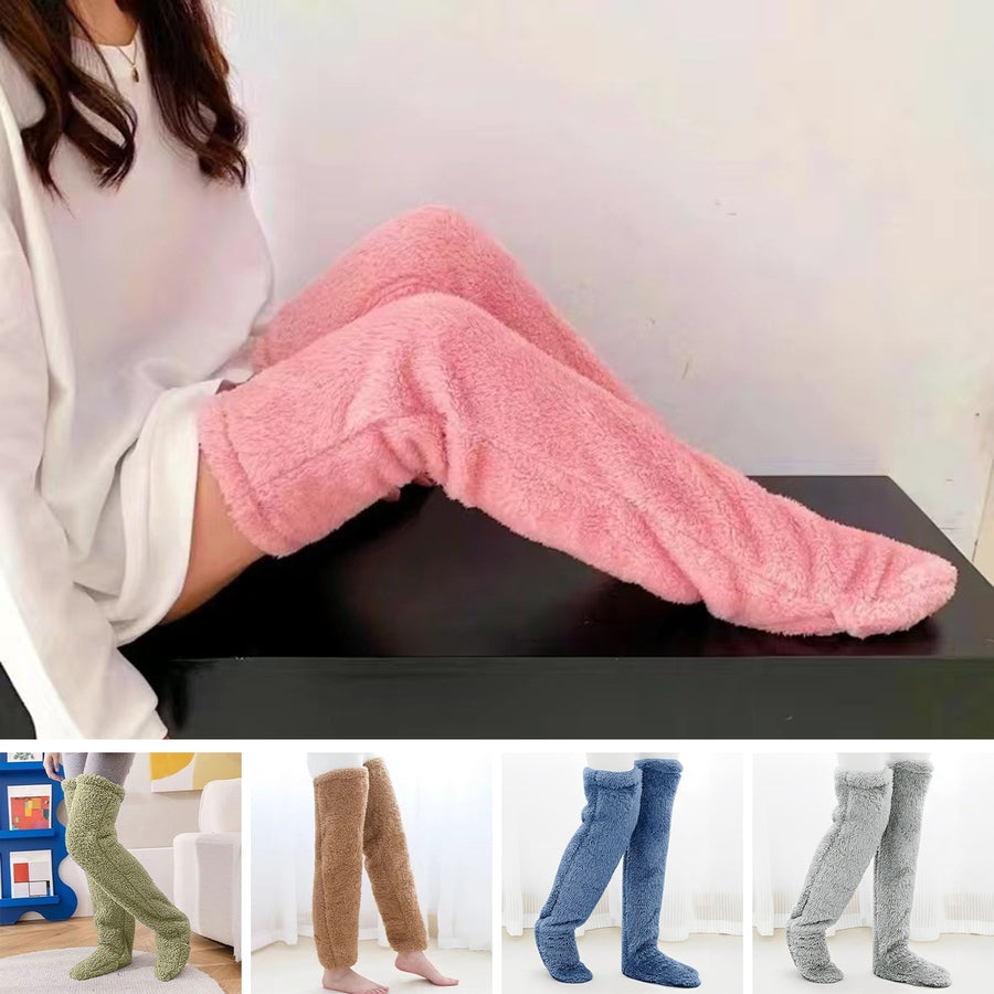 1 Pair Winter Floor Socks Thick Double Sided Velvet Solid Color Over-the-knee Length Elastic Image 1