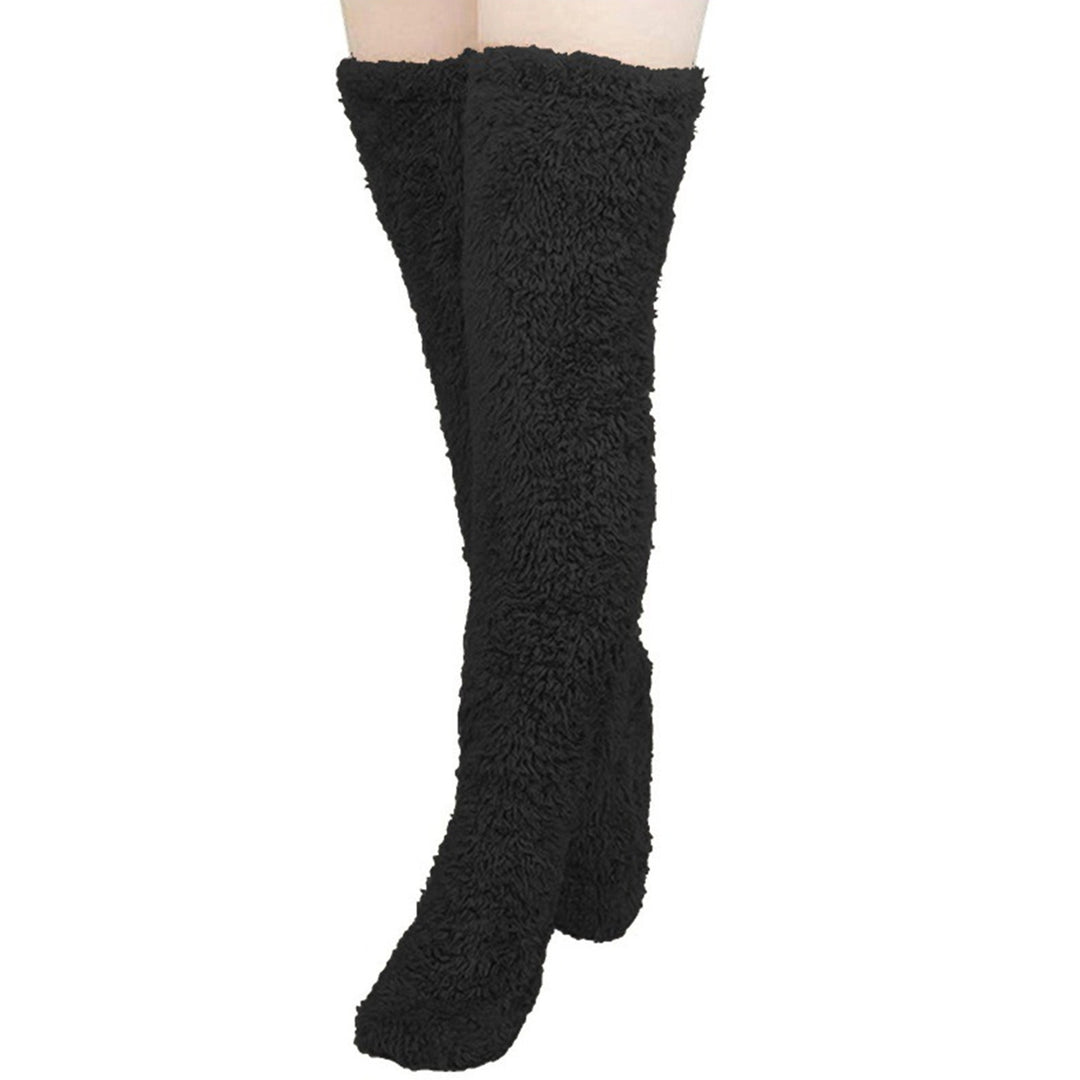 1 Pair Winter Floor Socks Thick Double Sided Velvet Solid Color Over-the-knee Length Elastic Image 2