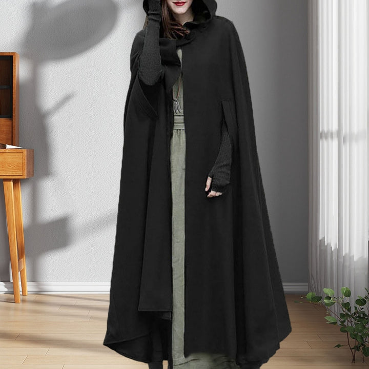 Winter Women Cloak Thickened Loose Warm Windproof Lengthened Medieval Style Single Button Closure Sleeve Holes Hooded Image 4