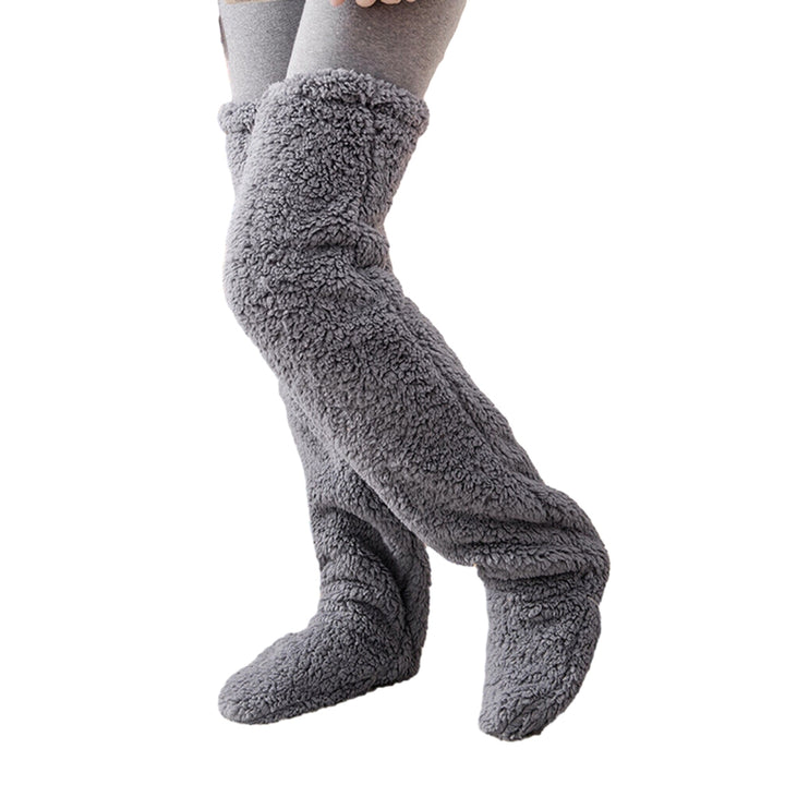 1 Pair Winter Floor Socks Thick Double Sided Velvet Solid Color Over-the-knee Length Elastic Image 4