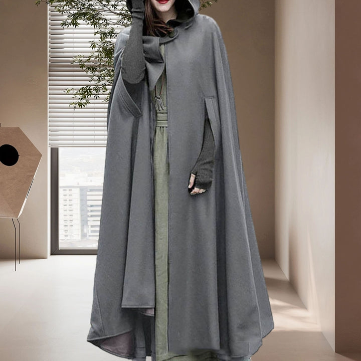 Winter Women Cloak Thickened Loose Warm Windproof Lengthened Medieval Style Single Button Closure Sleeve Holes Hooded Image 6