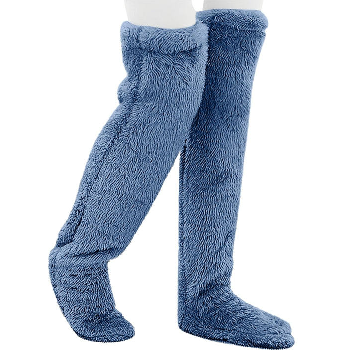 1 Pair Winter Floor Socks Thick Double Sided Velvet Solid Color Over-the-knee Length Elastic Image 6