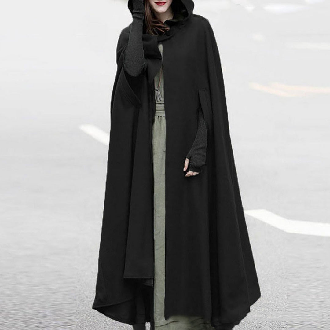 Winter Women Cloak Thickened Loose Warm Windproof Lengthened Medieval Style Single Button Closure Sleeve Holes Hooded Image 8