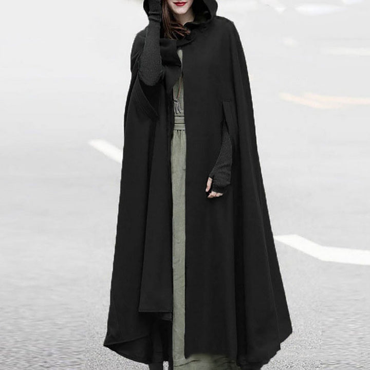 Winter Women Cloak Thickened Loose Warm Windproof Lengthened Medieval Style Single Button Closure Sleeve Holes Hooded Image 8