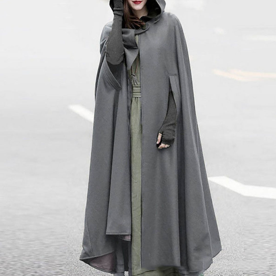 Winter Women Cloak Thickened Loose Warm Windproof Lengthened Medieval Style Single Button Closure Sleeve Holes Hooded Image 9