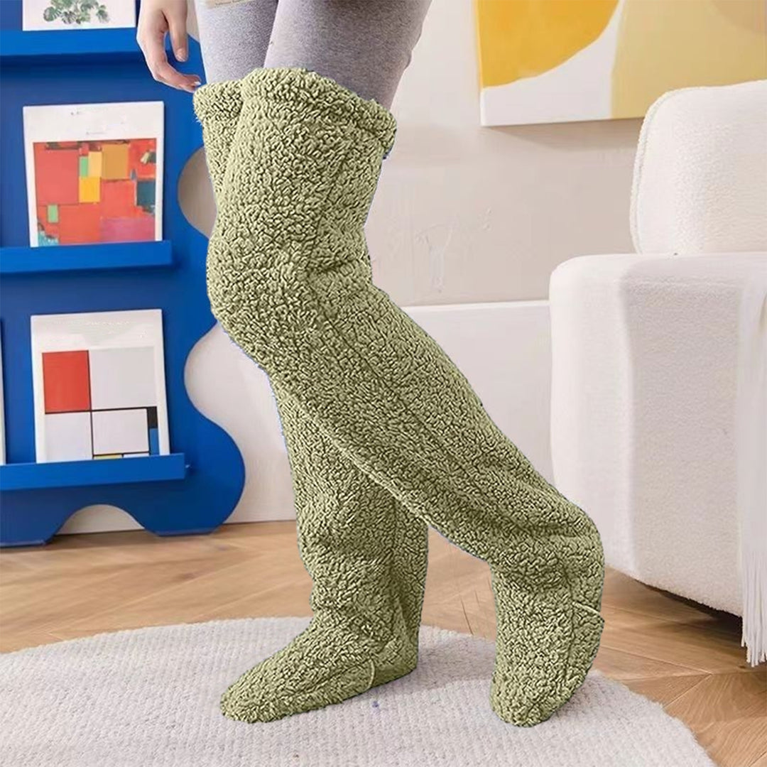 1 Pair Winter Floor Socks Thick Double Sided Velvet Solid Color Over-the-knee Length Elastic Image 10