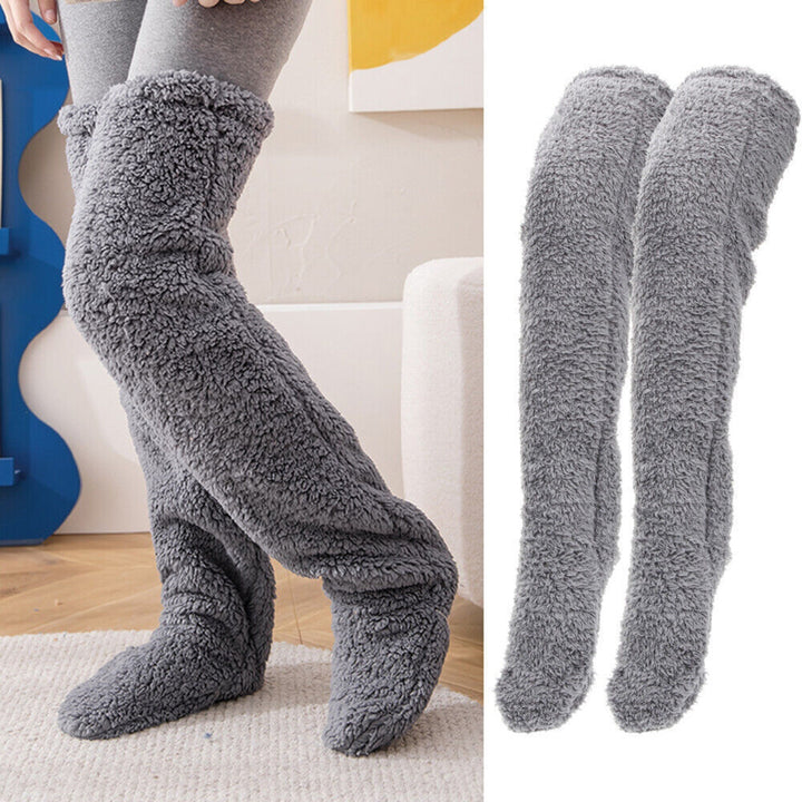 1 Pair Winter Floor Socks Thick Double Sided Velvet Solid Color Over-the-knee Length Elastic Image 11