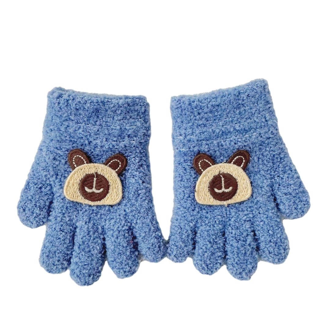 1 Pair Children Autumn Winter Knitting Gloves Cartoon Rabbit Decor Boys Girls Gloves Thickened Plush High Elastic Gloves Image 3
