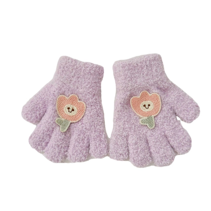 1 Pair Children Autumn Winter Knitting Gloves Cartoon Rabbit Decor Boys Girls Gloves Thickened Plush High Elastic Gloves Image 1