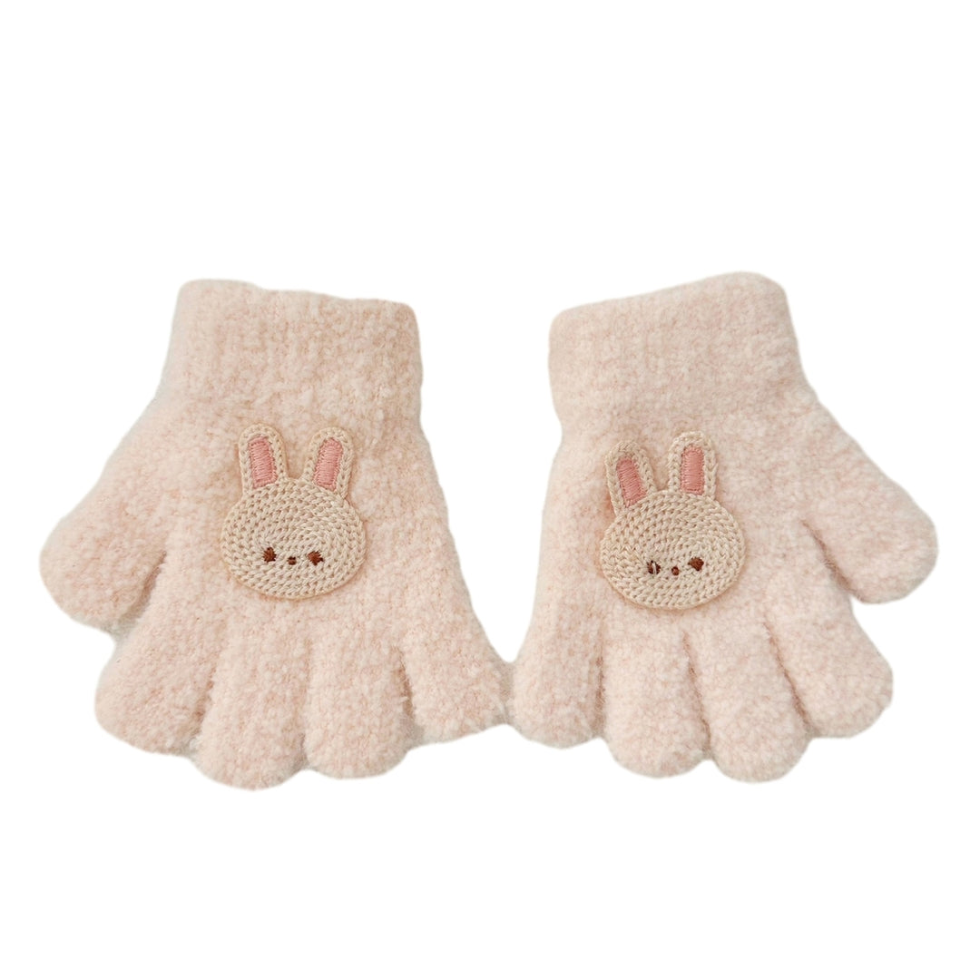 1 Pair Children Autumn Winter Knitting Gloves Cartoon Rabbit Decor Boys Girls Gloves Thickened Plush High Elastic Gloves Image 6