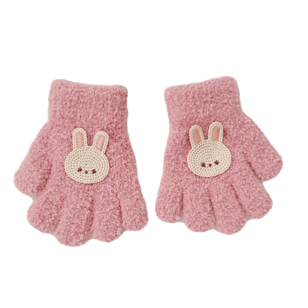 1 Pair Children Autumn Winter Knitting Gloves Cartoon Rabbit Decor Boys Girls Gloves Thickened Plush High Elastic Gloves Image 7