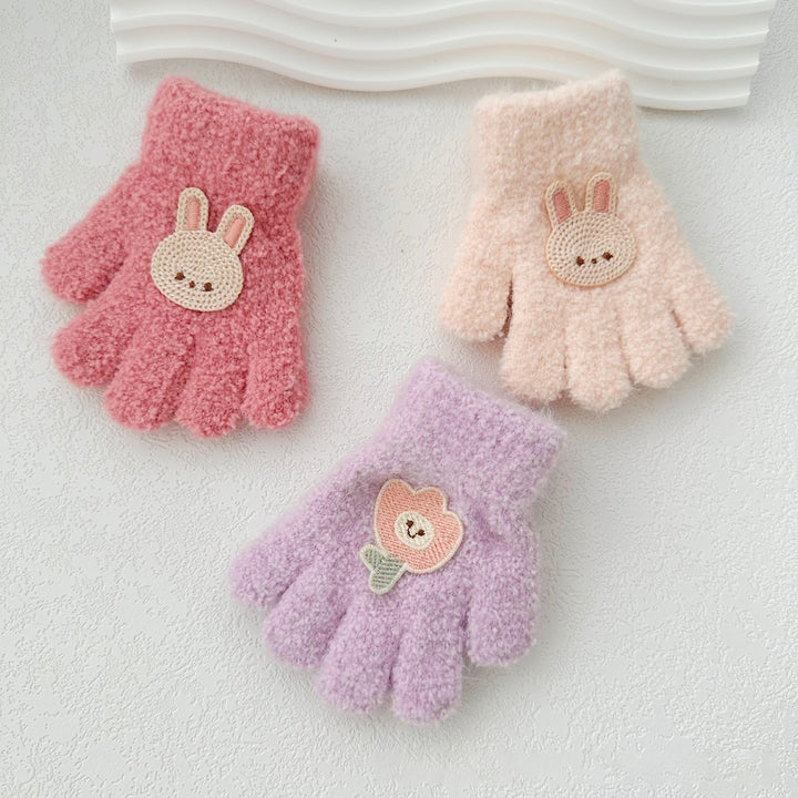 1 Pair Children Autumn Winter Knitting Gloves Cartoon Rabbit Decor Boys Girls Gloves Thickened Plush High Elastic Gloves Image 8