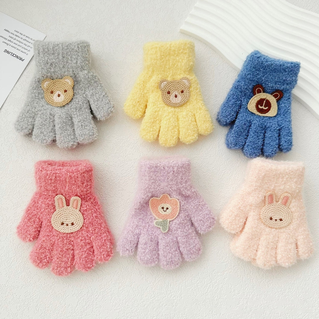 1 Pair Children Autumn Winter Knitting Gloves Cartoon Rabbit Decor Boys Girls Gloves Thickened Plush High Elastic Gloves Image 12