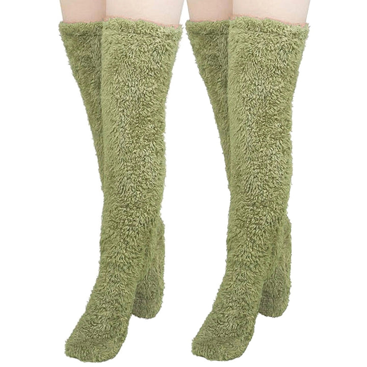 2 Pairs Winter Floor Socks Thick Double Sided Velvet Solid Color Over-the-knee Length Elastic Image 4