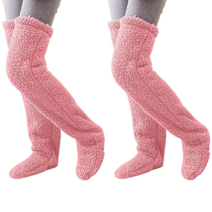 2 Pairs Winter Floor Socks Thick Double Sided Velvet Solid Color Over-the-knee Length Elastic Image 4