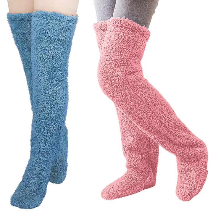 2 Pairs Winter Floor Socks Thick Double Sided Velvet Solid Color Over-the-knee Length Elastic Image 7