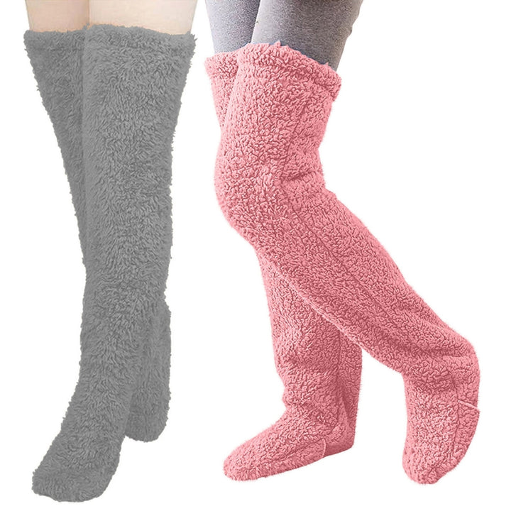 2 Pairs Winter Floor Socks Thick Double Sided Velvet Solid Color Over-the-knee Length Elastic Image 8