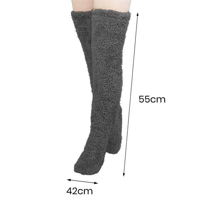 2 Pairs Winter Floor Socks Thick Double Sided Velvet Solid Color Over-the-knee Length Elastic Image 12