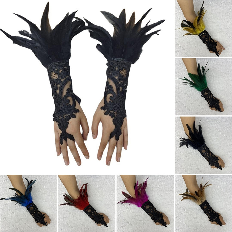 1Pc Long Gloves Sexy Lace Feather Design Elegant Gothic Mesh Sleeve Ribbon Tied Easy Wearing Gloves Halloween Party Image 1