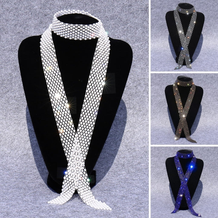 Men Rhinestone Tie Long Adjustable Hollow Out Exquisite Lightweight Dance Stage Show Performance Party Prom Men Necktie Image 1