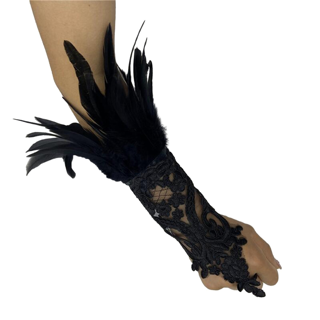 1Pc Long Gloves Sexy Lace Feather Design Elegant Gothic Mesh Sleeve Ribbon Tied Easy Wearing Gloves Halloween Party Image 2