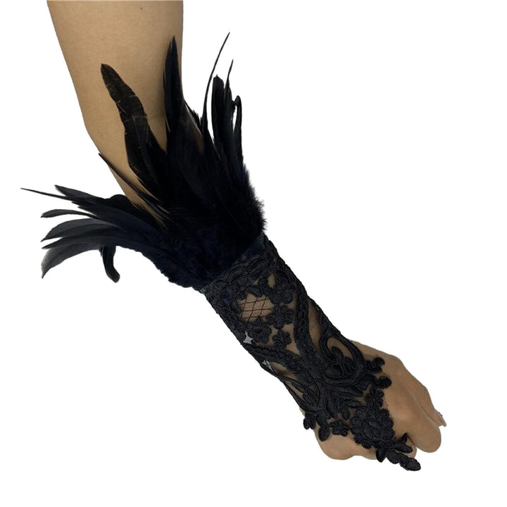 1Pc Long Gloves Sexy Lace Feather Design Elegant Gothic Mesh Sleeve Ribbon Tied Easy Wearing Gloves Halloween Party Image 1