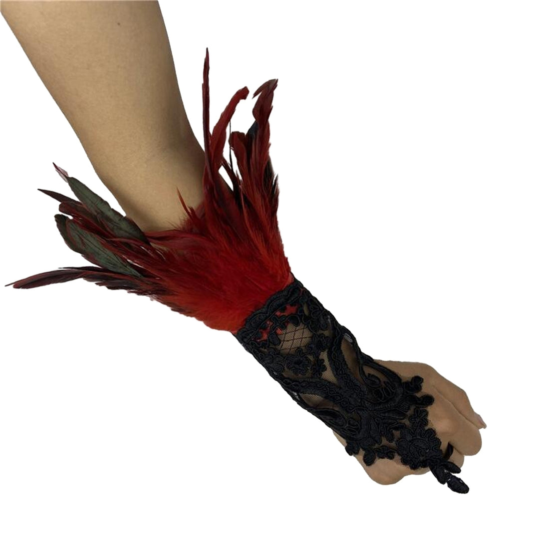 1Pc Long Gloves Sexy Lace Feather Design Elegant Gothic Mesh Sleeve Ribbon Tied Easy Wearing Gloves Halloween Party Image 3