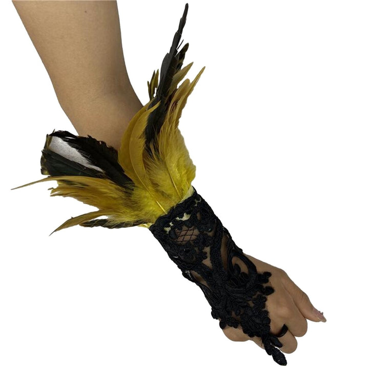 1Pc Long Gloves Sexy Lace Feather Design Elegant Gothic Mesh Sleeve Ribbon Tied Easy Wearing Gloves Halloween Party Image 1