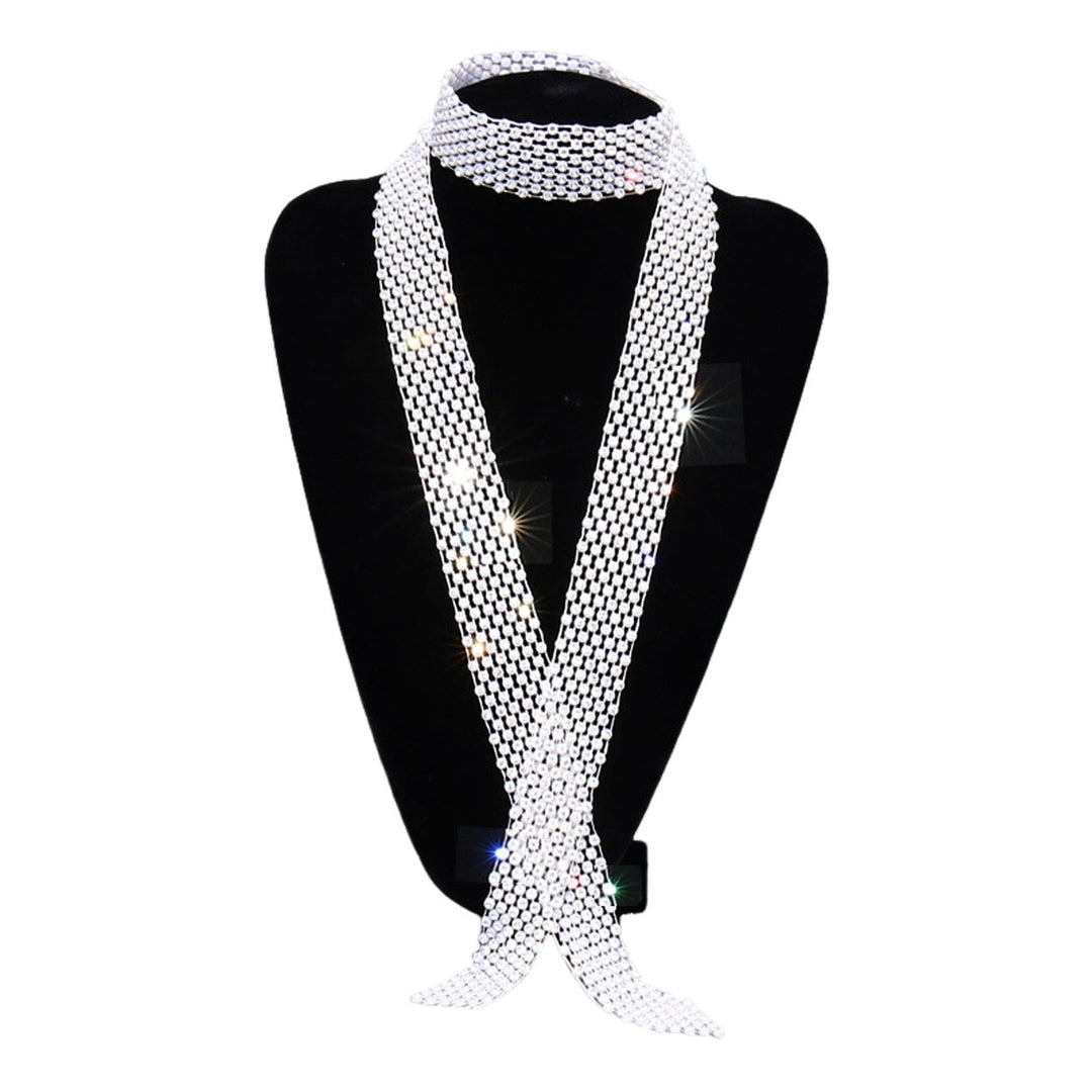 Men Rhinestone Tie Long Adjustable Hollow Out Exquisite Lightweight Dance Stage Show Performance Party Prom Men Necktie Image 4