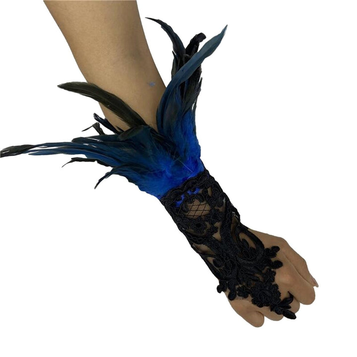 1Pc Long Gloves Sexy Lace Feather Design Elegant Gothic Mesh Sleeve Ribbon Tied Easy Wearing Gloves Halloween Party Image 1