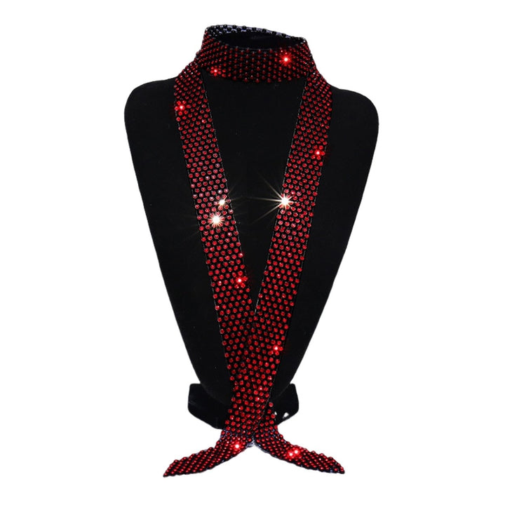 Men Rhinestone Tie Long Adjustable Hollow Out Exquisite Lightweight Dance Stage Show Performance Party Prom Men Necktie Image 4