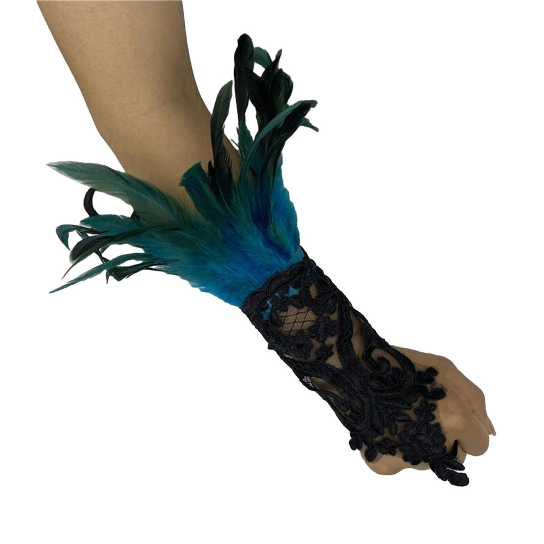 1Pc Long Gloves Sexy Lace Feather Design Elegant Gothic Mesh Sleeve Ribbon Tied Easy Wearing Gloves Halloween Party Image 1