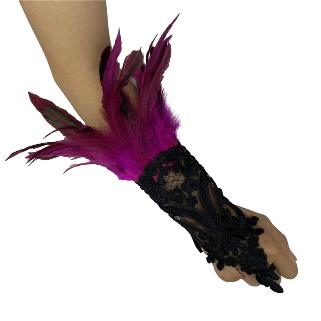 1Pc Long Gloves Sexy Lace Feather Design Elegant Gothic Mesh Sleeve Ribbon Tied Easy Wearing Gloves Halloween Party Image 1