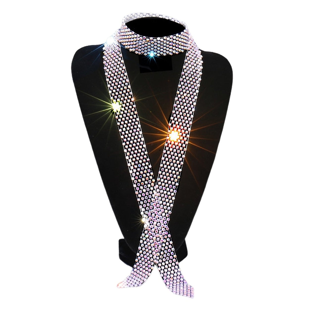 Men Rhinestone Tie Long Adjustable Hollow Out Exquisite Lightweight Dance Stage Show Performance Party Prom Men Necktie Image 7