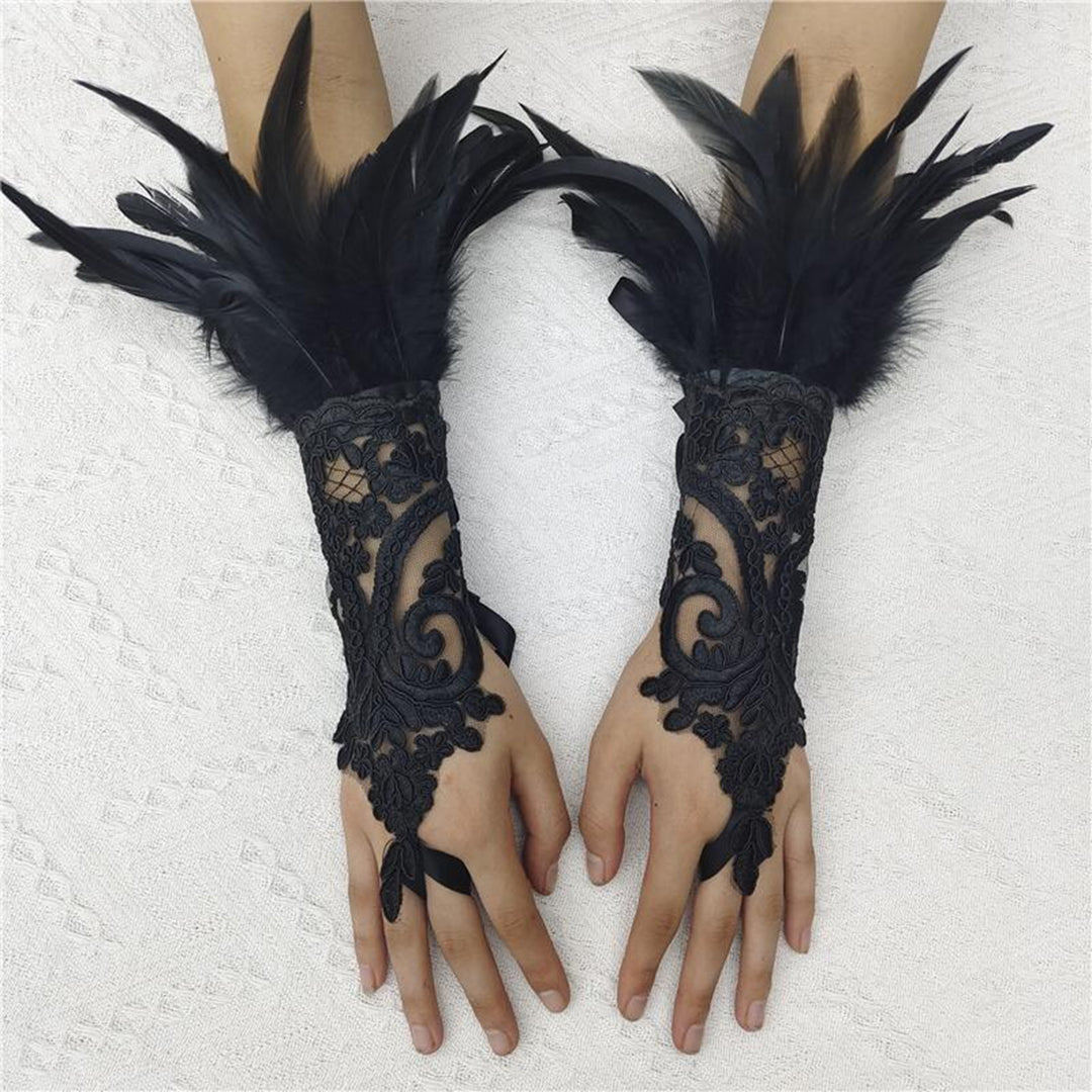 1Pc Long Gloves Sexy Lace Feather Design Elegant Gothic Mesh Sleeve Ribbon Tied Easy Wearing Gloves Halloween Party Image 9